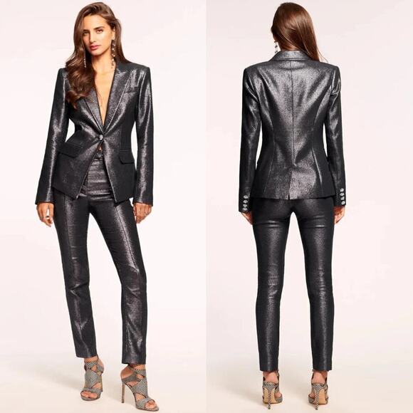 Ramy Brook Saylor Pant Glitter High Rise Skinny Leg Metallic Evening Black 0 - Picture 2 of 12